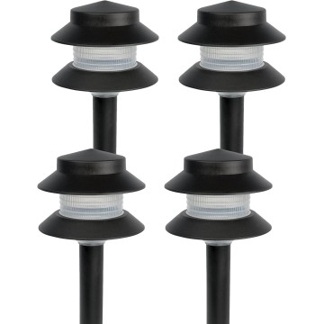 GreenLighting  Low Voltage Landscape Pathway Lights - 2 Tier Outdoor Garden Lights - Easy, Simple Installation - Walkway Lights, Lawn Lights, Landscape Lighting (Black, 4 Pack)