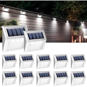 12 Pack Solar Fence Lights Outdoor, Solar Deck Lights Outdoor Waterproof, LED Step Lighting Stainless Steel Waterproof Solar Powered Lights for Step、Stairs、Pathway、Walkway、Garden(Cold White)