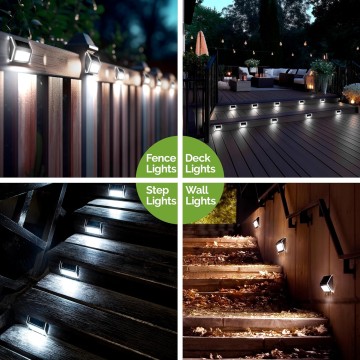 12 Pack Solar Fence Lights Outdoor, Solar Deck Lights Outdoor Waterproof, LED Step Lighting Stainless Steel Waterproof Solar Powered Lights for Step、Stairs、Pathway、Walkway、Garden(Cold White)