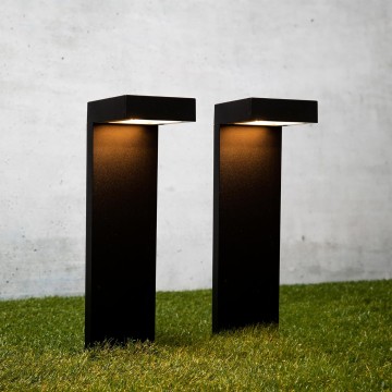 Set of 2 Modern Solar Black Metal Outdoor L-Shaped Path Lights with Bright LED, Solid Metal Aluminum Groundstake