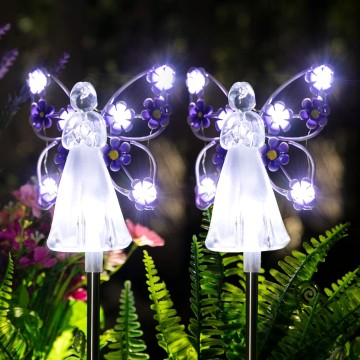 Solar Angel Garden Stake Lights - 2 Pack Angel Solar Lights Outdoor Garden, Eternal Light Angel with 7 LEDs for Cemetery Grave Decorations, Memorial Gift, Christmas Yard Art, Sympathy Gifts