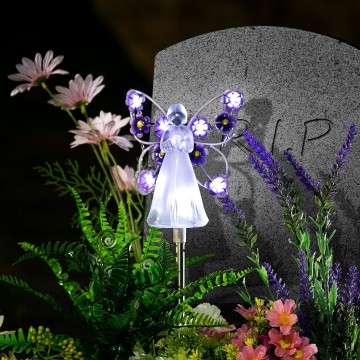 Solar Angel Garden Stake Lights - 2 Pack Angel Solar Lights Outdoor Garden, Eternal Light Angel with 7 LEDs for Cemetery Grave Decorations, Memorial Gift, Christmas Yard Art, Sympathy Gifts