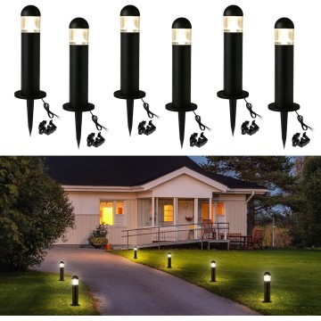 6 Pack Low Voltage Landscape Pathway Lights, 12V LED Bollard Light IP67 Waterproof, Outdoor Driveway Walkway Wired Lights (Included Connector) - Yard Garden Lawn, 2700K Warm White