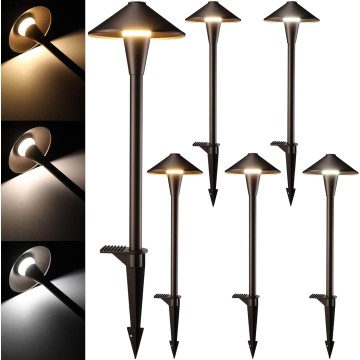 3CCT Low Voltage Pathway Lights, LED Landscape Path Lights, 3000K/4000K/5000K, Flat Cone Head, 12-24V AC/DC, IP65 Outdoor Walkway Light, Oil Rubbed Bronze Aluminum, Pack of 6