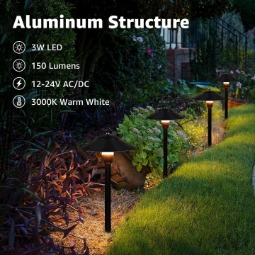 LED Landscape Lights Low Voltage Pathway Lights 3W 12-24V Landscape Lighting Aluminum Landscape Path Lights 3000K Waterproof Landscaping Lights for Garden Walkway Yard ETL Listed Cord, 8 Pack