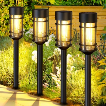 Solar Pathway Lights 8 Pack, Bright Solar Lights Outdoor Waterproof IP65, LED Solar Garden Lights Metal Landscape Lighting for Yard, Path, Driveway