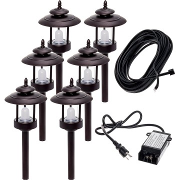 GreenLighting Outdoor Landscape Lighting Kit - 100 Lumen Low Voltage Landscape Lights - LED Landscape Path Lights - 6 Low Voltage Pathway Lights with Transformer (Bronze)